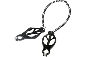 FUTURE OF YOUR PLEASURE SENSUAL Pinzas para pezones BDSM negras para mujeres y hombres con cadena de 32 cm – Estimulación extrema de pezones ajustable y cómoda para juegos eróticos intensos FOPS I06-11