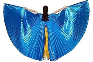 Leemiman Women Belly Dance Opening Wings for Halloween Christmas Party Professional Belly Dance Costume Wings with Sticks (Blue)