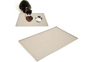 QCWWY Pies Mata do Miski dla Kotów Nieprzywierająca Podkładka na Jedzenie Poduszka Wodna Wodoodporna Silikonowa Mata do Miski dla Psów i Kotów Nieprzywierająca Podkładka na żywność (Beżowy)