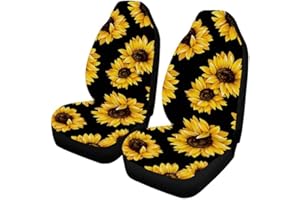 Fancylande Car Seat Covers Full Set Front Pair Sunflower Print Universal Carseat Protectors with Split Back Function Automotive Accessories Interior