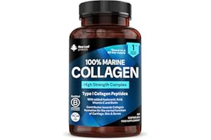 NEW LEAF PRODUCTS Pure Marine Collagen 100% Marine Collagen Type 1 Hydrolysed Collagen Peptides Enhanced with Hyaluronic Acid & Vitamin C -Essential Amino Acids - Collagen Supplements for Women and Men, 60 Capsules