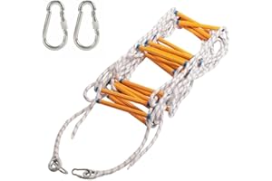 EGTink Echelle de Cordes 5M,Échelles de Secours Incendie avec 2 Crochet,Échelle de Corde D'évacuation d'urgence de 2 À 5 Étages Ignifuge,Résistant Charge 200kg
