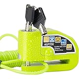 Motorbike Disc Lock with Alarm, AGPTEK 110db Motorcycle Disc Brake Lock with 5FT Reminder Cable Anti-Theft Bike Security Padl