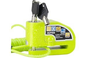 Motorbike Disc Lock with Alarm, AGPTEK 110db Motorcycle Disc Brake Lock with 5FT Reminder Cable Anti-Theft Bike Security Padlock with Carrying Bag for Autocycles Bikes Scooters, Green