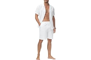 YAOHUOLE Hommes Chemises Manches Courtes 2 Pièces Ensemble T-shirt et Pantalon Set Mens Linen Sets