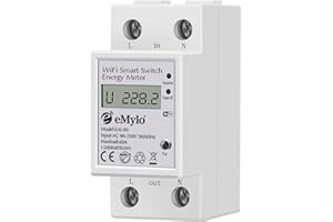 eMylo Smart WIFI compteur d'énergie, monophasé DIN Rail LCD Compteur numérique, compteur de consommation d'électricité, 60A 90-250V, Support Alexa Google Home APP Télécommande pour Maison, Appartement