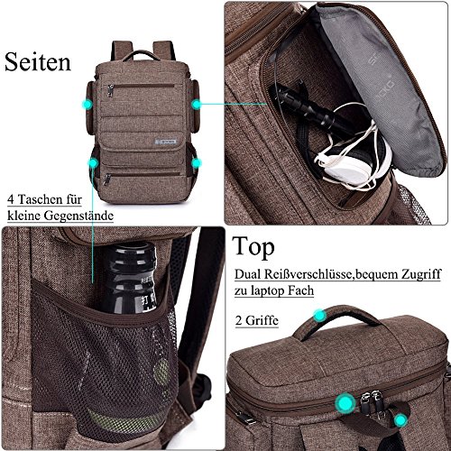 Laptop Rucksack, BRINCH Anti-Träne geräumig Reise Knapsack Rucksack Hikingtasche Studenten College Schulter Rucksack für 17 – 17,3 Zoll Laptop / Notebook / Macbook Computer, Braun - 5