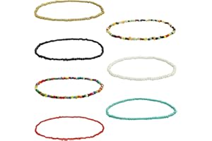 YZMRBDQC 7Pcs Boho Beaded Pearl Bracelets,Handmade Beaded Anklets for Women Colorful Bohemian,Multi-Colour Glass Seed Bead Anklet on Elastic,Elastic Thread Wrap Bracelets String for Girls Ladies Summer Beach