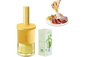 YARRAMATE Dispenser Olio da Cucina con Spazzola in Silicone Resistente al Calore e Vetro, 300 ml Dosatore, Bottiglia con Dosatore per Salse Barbecue Frittura (Arancione)