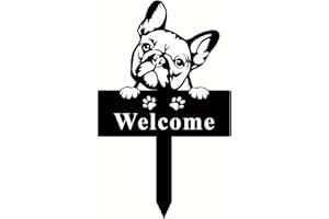 BIGTREE Metal WELCOME Yard Sign Front Yard Stakes French Bulldog Garden Stake 33CM Height Waterproof Decorative Black Stake Lawn Garden Sturdy Art Decor for Outdoor