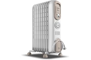 ‎DE'LONGHI De'Longhi Vento V550918T.WB elektryczny grzejnik olejowy, energooszczędny grzejnik elektryczny, 9 elementów, timer, intuicyjne uchwyty, do pomieszczeń do 50 m³, 3 poziomy mocy, 1800 W, biały
