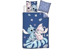 AYMAX Juego de cama Stitch & Angel Leaf, funda nórdica reversible de 140 x 200 cm + funda de almohada de 65 x 65 cm, polialgodón