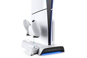 KIWI design D3 Support de Refroidissement et Station de Charge PS5 Slim avec Contrôleur RGB, Chargeur de Manette PS5, Accessoires PS5 Slim avec Ventilateur de Refroidissement à 2 Niveaux
