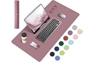 BLESWIN Dwustronna podkładka na biurko, podkładka pod mysz na biurko z naturalnego korka i skóry ekologicznej PU, antypoślizgowa mata na biurko do biura i pracy domowej, fioletowo–różowa, 60 x 35 cm