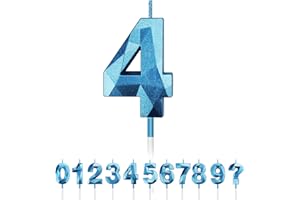 TSLINC Geburtstag Nummer Kerzen, 3D Diamant Form Kuchen Kerzen Zahl 0 1 2 3 4 5 6 7 8 9 Glitzer Kuchen Topper Dekoration für Hochzeit Geburtstag Jubiläum Feier Abschluss (Blau, 4)