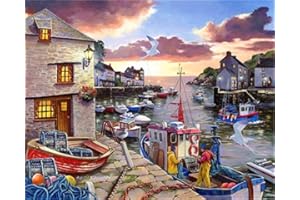 CaptainCrafts Paint by Numbers for Adults Beginner DIY Oil Painting Kit 16x20 Inch Canvas with Acrylic Paints Arts and Crafts Gift for Home Wall Decor (Harbor Boat Scene, Frameless)