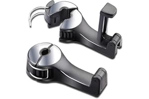 ‎PKKP PKKP 2 Stück Auto Kopfstützen Haken, Heckhaken für Autositze mit Handyhalterung, 360° Drehbar Universal Auto Rücksitz Kopfstütze Halter für Tasche, Geldbörse, Stoff, Lebensmittel, Silber