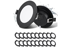 ‎GREBEAM Grebeam LED Spots Schwarz, 5W Deckenspots Schwarz 450LM,Rund Ø75-90mm Einbauleuchten für das Bad, Einbautiefe 25mm, Spots Deckenleuchte 3000K Warmweiß für Badezimmer Schlafzimmer, 20er set