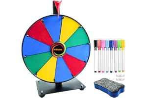Masdio 12 Inches 10 Slots Prize Wheel Tabletop or Wall Mount Fortune Spin with Dry Erase Marker and Eraser for Engaging Home Parties, Trade Shows, Carnival Events