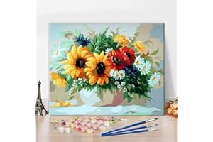 TISHIRON Pintura por número para adultos principiantes sets DIY pintura a mano al óleo por números, kits de maceta, flores, pintura acrílica para niños, hogar, decoración sin marco, 16x20 pulgadas