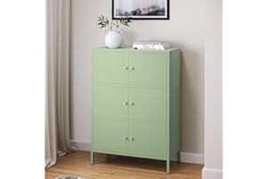 skølm Atriona Metall Kommode – Sideboard mit 3 Fächern & 6 Türen – Metallschrank in Mintgrün – Mehrzweckschrank – Highboard 80 cm breit – höhenverstellbare Füße – Aufbewahrungsschrank – Flurschrank