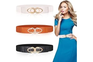 skytowards 3 PCS Cinturón Elástico para Mujer Vintage Cinturones de Mujer con Hebilla de Metal Cinturón Ancho Mujer Cinturón de Cuero Mujer para Camisa, Vestidos, Pantalones (Negro/Blanco/Marrón)
