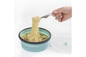 COLORCORAL Collapsible Camping Bowl Portable Silicone Bowl with Lid and Fork for Travel Camping Hiking Kitchen Compatible with Freezer and Microwave 1200ML(42oz)