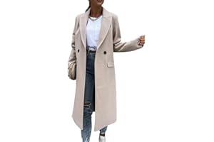 FRESQA Cappotto lungo di lana da donna autunnale Cappotto nero da donna moda retrò Cappotto a maniche lunghe Cappotto blu Cappotto casual da strada invernale da indossare