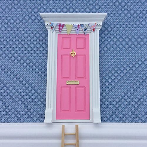 Fairy Door - Best Bubblegum Pink Magic Door with bunting and Ladder set for kids room - perfect for bringing fun, adventure and magic to your home