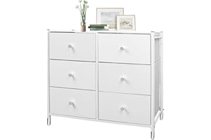 Allyson Stoffkommode mit Schubladen, Stabiler Metallrahmen, Aufbewahrungsschrank mit 6 Schubladen, Kommode Schlafzimmer, Wohnzimmerschrank 88.5 x 30 x 77.3cm (Weiß)