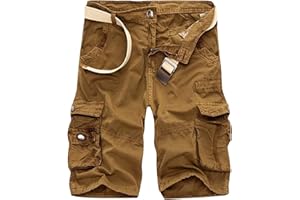 Buetory Men's Casual Cargo Hiking Shorts Elastic Waist Outdoor Comfy Workout Shorts Big&Tall Cotton Twill Summer Beach Shorts