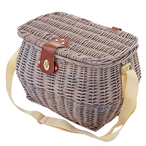 Picknickkorb-Set für 2 Personen, Picknicktasche Weiden-Korb, Porzellan Glas Edelstahl, weiß-rot - 3