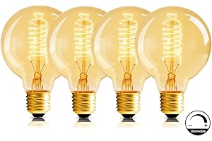 HUIBONA Vintage Edison Light Bulb, Dimmable Screw Edison Bulb.Old Fashioned Style Screw Spiral Filament Globe Bulb,Retro Spiral Filament Lamp,Warm White, Amber Glass 40W G80 E26-4 Pack