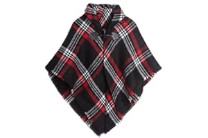 Proumhang Girls Tartan Scarf With horn buckle,Plaid Wrap,Poncho Cape Shawl For Kids,Autumn and Winter Warm Scarves,Headscarf-Scarf,One Size