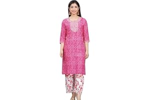 Traditional Jaipur Schöne Kurti der Frauenbaumwolle im geraden Muster mit Pant-Set mit Glockenärmeln