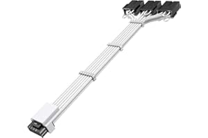 AsiaHorse Cavo di Prolunga per Adattatore di Alimentazione PC PCIE 5.0 16AWG, 12VHPWR Da 16(12+4)Pin a 3*8 Pin per GPU RTX 3090Ti/4070Ti/4080/4090, 30cm, 600W, Bianco