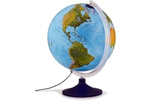 Tecnodidattica - Mappamondo Atmosphere Solid R, Luminoso, Girevole, cartografia in Rilievo e meridiano graduato, Diametro 30 cm