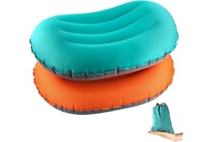 SWAWIS Lot de 2 Oreiller Camping Coussin de Plage Ultraléger Oreiller Gonflable Coussin Gonflable Plage Compact Compressible Oreiller de Voyage Gonflable pour Randonnée, Bleu-Vert+Orange