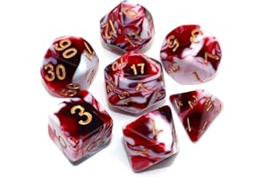 CREEBUY Polyedrisches Würfelset für Dungeon and Dragons, MTG, Rollenspiele, 7Stück, Rot-Weiß