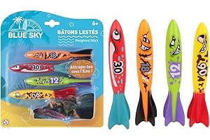 BLUE SKY - Set de 4 Batons Lestés - Jeu de Plongée - 048411 - Plastique - Apprentissage Natation - Immersion - Jouet Enfant - Jeu de Piscine - À Partir de 6 Ans
