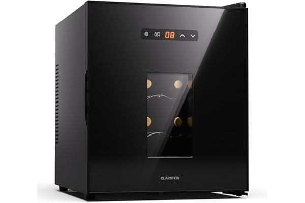 Klarstein Réfrigérateur à vin autoportant, 1 zone, petite armoire à vin, avec porte en verre, réfrigérateur silencieux pour bouteilles de vin et de bière, 5 à 22 °C, 16 bouteilles