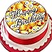 Produktbild Vorgeschnittener Kuchenaufleger „Happy Birthday“ mit Emoji-Motiv, essbare Kuchendekoration aus Zuckerguss, Smileygesichter