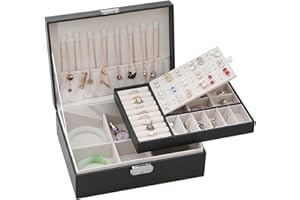 Baozun Pudełko na Biżuterię Skóra PU Pudełko do Przechowywania Pierścionków Kolczyków Bransoletek i Naszyjników (Czarne)