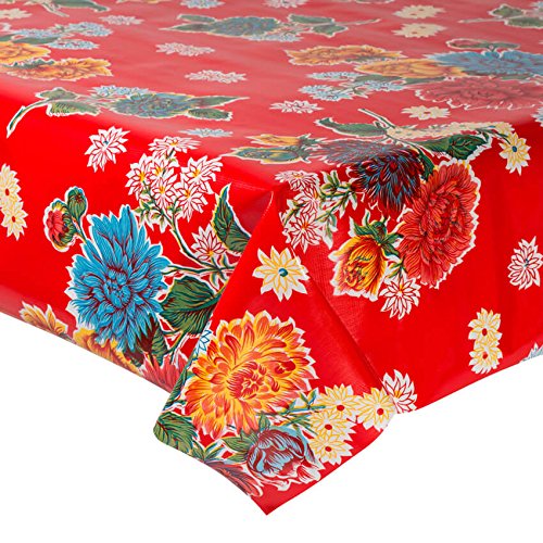 FANMEX - Fantastik - Mantel de Hule para Mesa (120 cm Ancho - Largo por Medio Metros) Modelo crisantemo Rojo