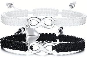 IOURVYA Bracelet Couple Infinity Symbole Coeur Acier Inoxydable Tissé à la main Couple Bracelet Yin Yang pour elle et son Partenaire Valentine Cadeau
