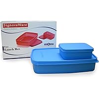 SignoraWare Easy Jumbo Compartment Lunch Box Set of 2, Bpa Free Plastic, Microwave Safe Food Grade Tiffin Boxes Office School