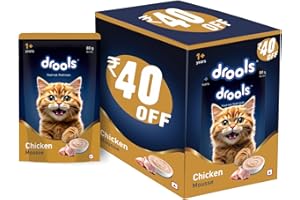Drools Adult Cat Wet Mousse 80g Pack of 5, 400g | Chicken Flavour | Rich in Protein | Promotes Hydration & Easy to Digest| No Artificial Flavours | Packed with Essential Vitamins & Antioxidants