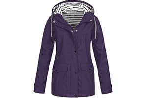 AZISEN Manteau Imperméable Femme, Veste Coupe-Vent avec Poches et Doublure Zippée Manteau Coupe-Vent de Couleur Unie Imperméables pour Femmes Veste de Pluie pour Femme Vestes de Extérieur Blazer