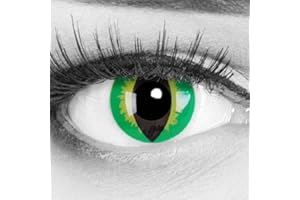 MERALENS Funnylens 1 Paire de couleur verte jaune serpent Yeux Crazy lentilles de contact Fun Green Dragon Année. parfait pour Halloween avec lentilles de contact sans correction gratuite.