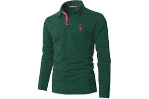 KUNJLELP 100% Cotone Polo da Uomo Manica Lunga Ricamo di Giraffa Maglietta Uniformi Polo da Lavoro per l'autunno e l'inverno